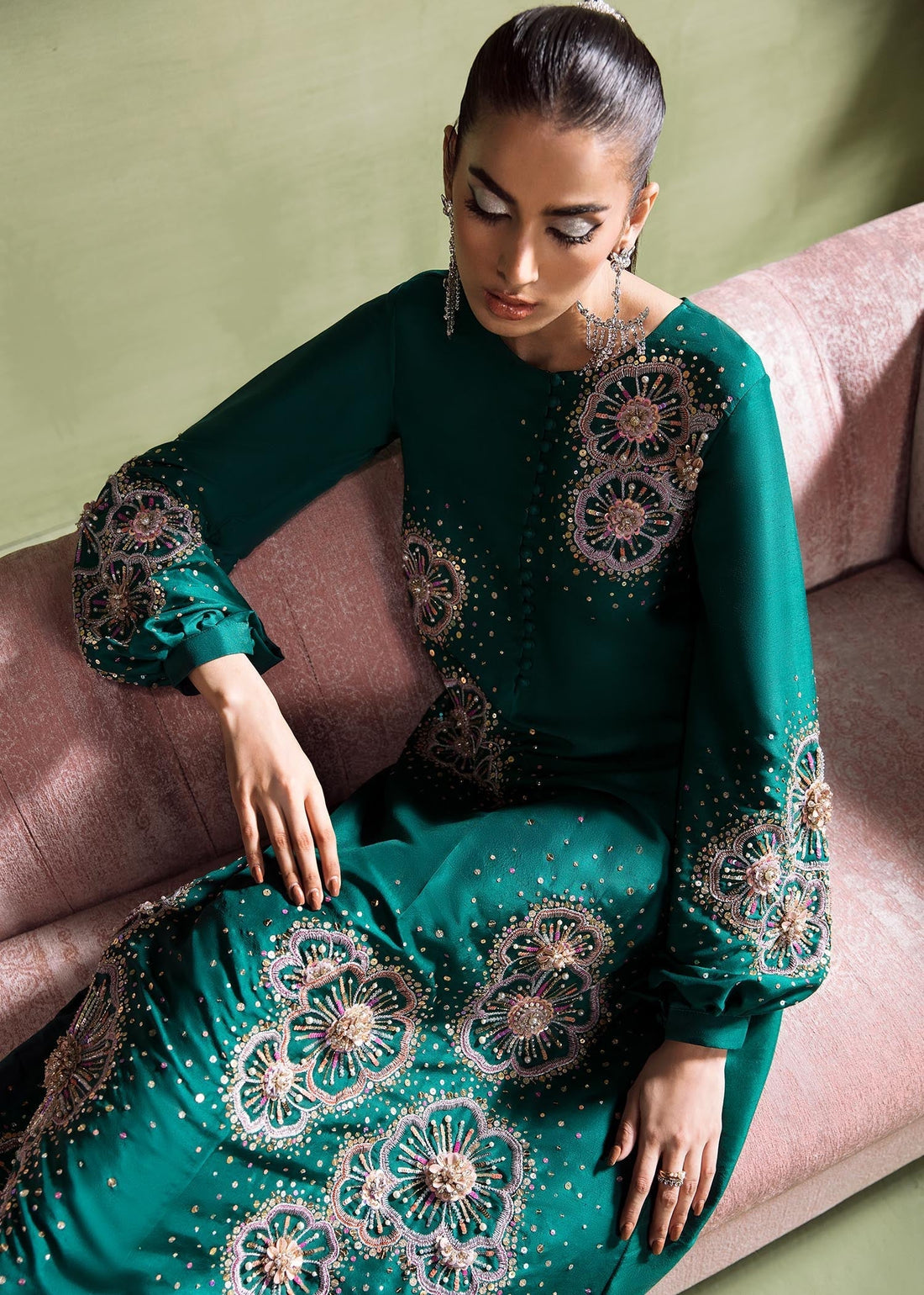 Olivia | Handcrafted Green Pure Raw Silk Luxury Suite