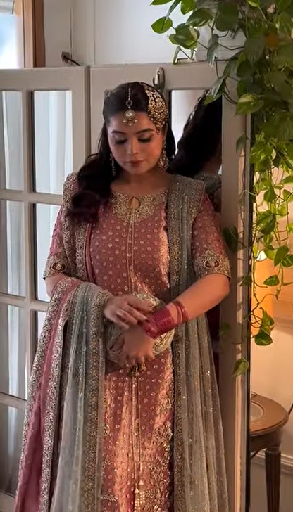 Multi-Panel Net & Digital Printed Korean Raw Silk Lehenga Suite | Luxury Formal