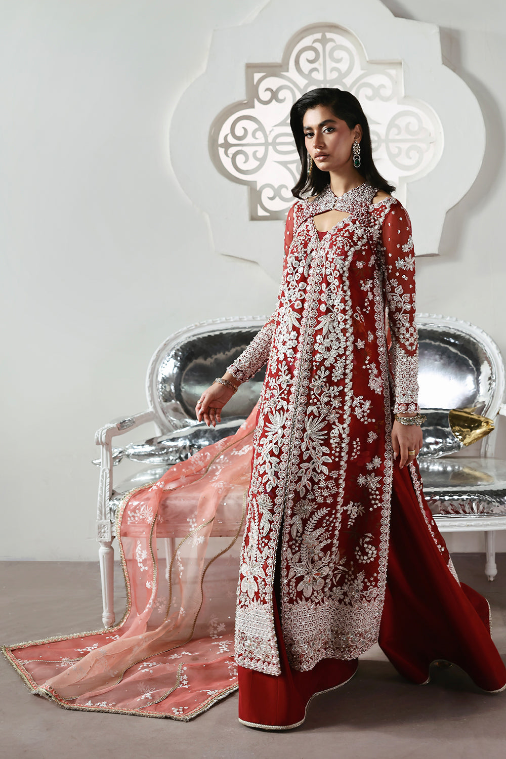 Crimson Red Multi-Panel Organza Suite | Luxury Festive Formal