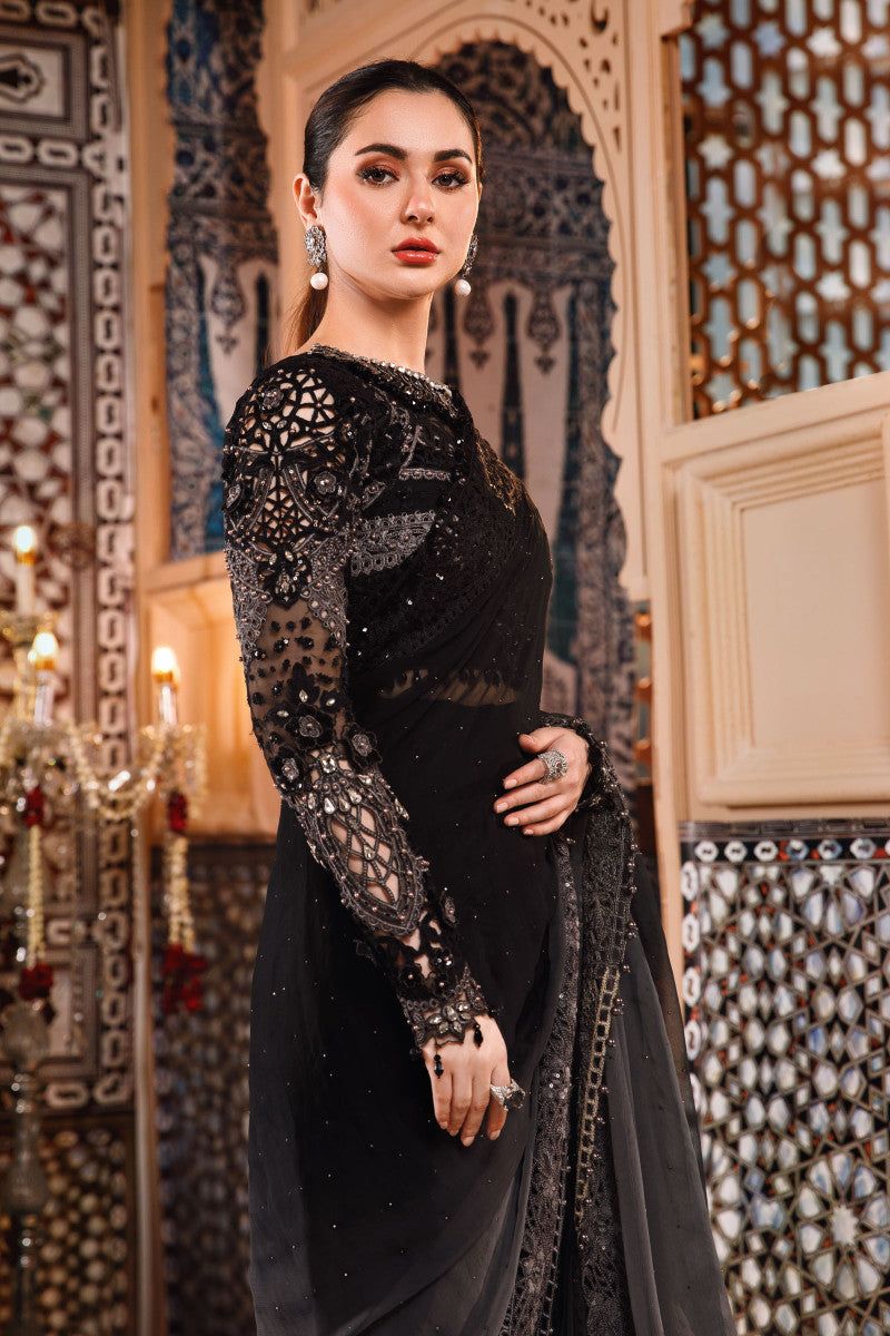 Maria B Mbroidered saree Grey and Black (BD-2504)